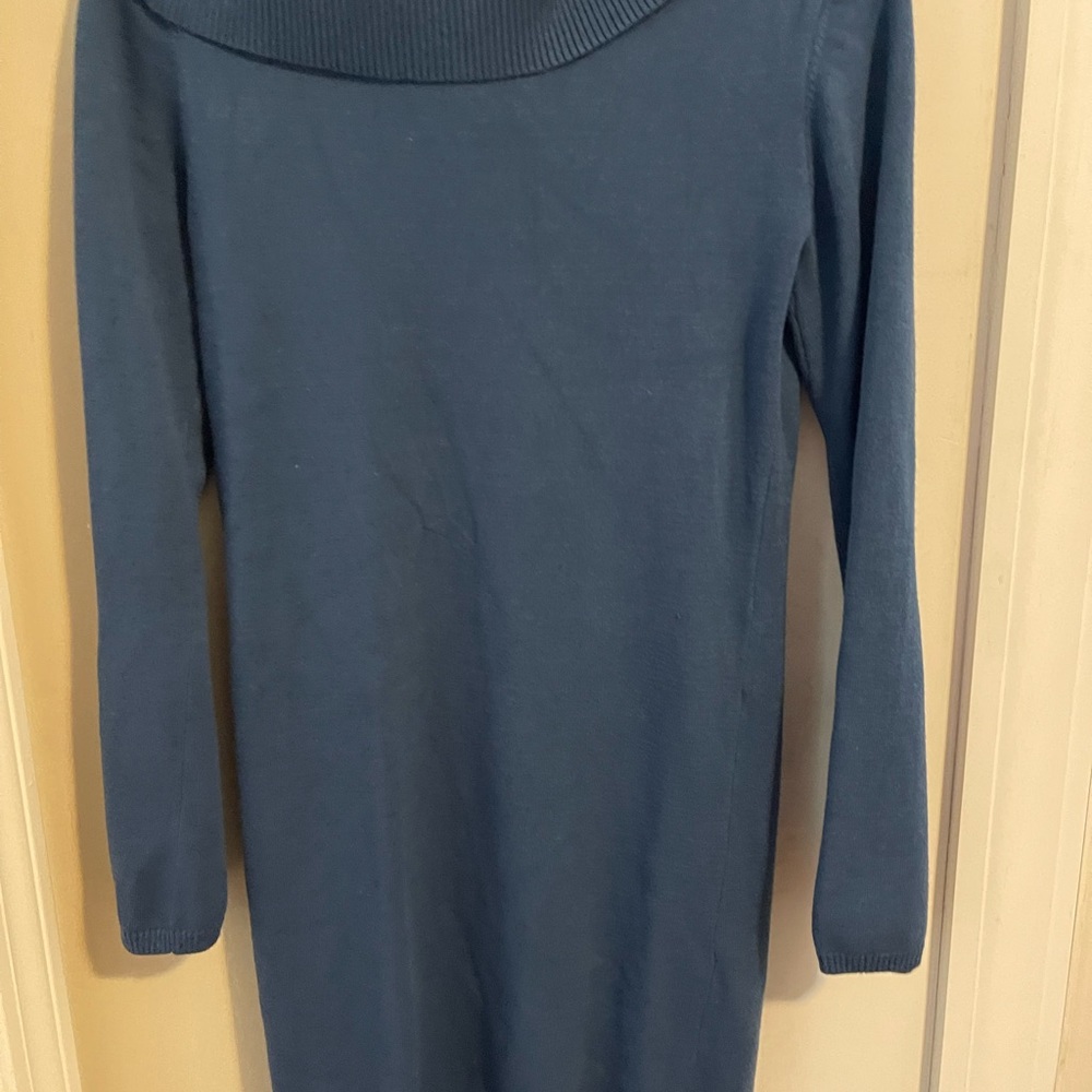 Priced to sell. blue cowl neck dress long sleeves. Over the knee/mini Small. - Picture 2 of 4